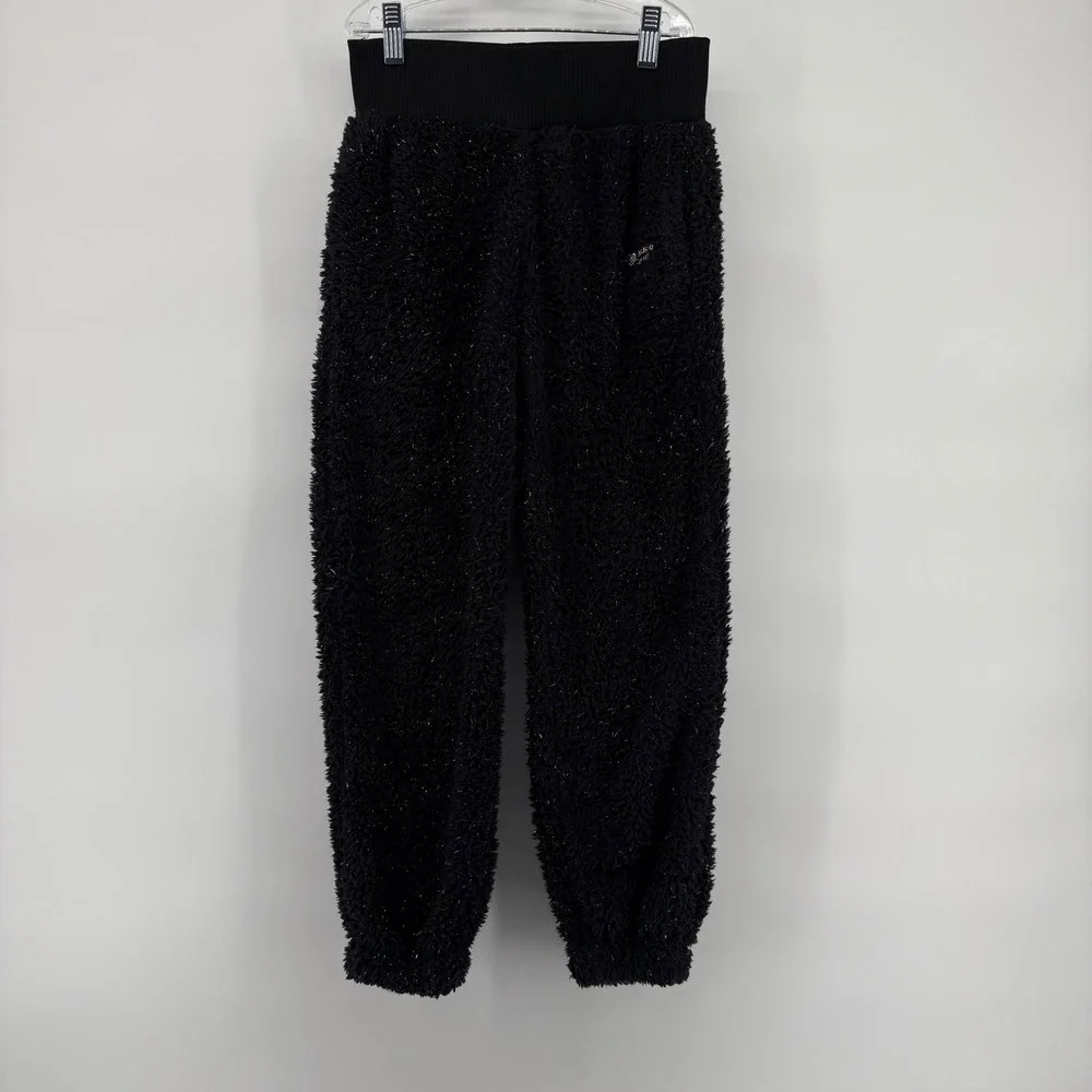 Justice Sport Girls 10 M‎ Black Fuzzy Sherpa Sparkle Jogger Pants
